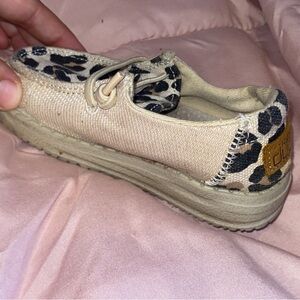 Hey Dude Beige and Black Animal Print Slip-Ons
